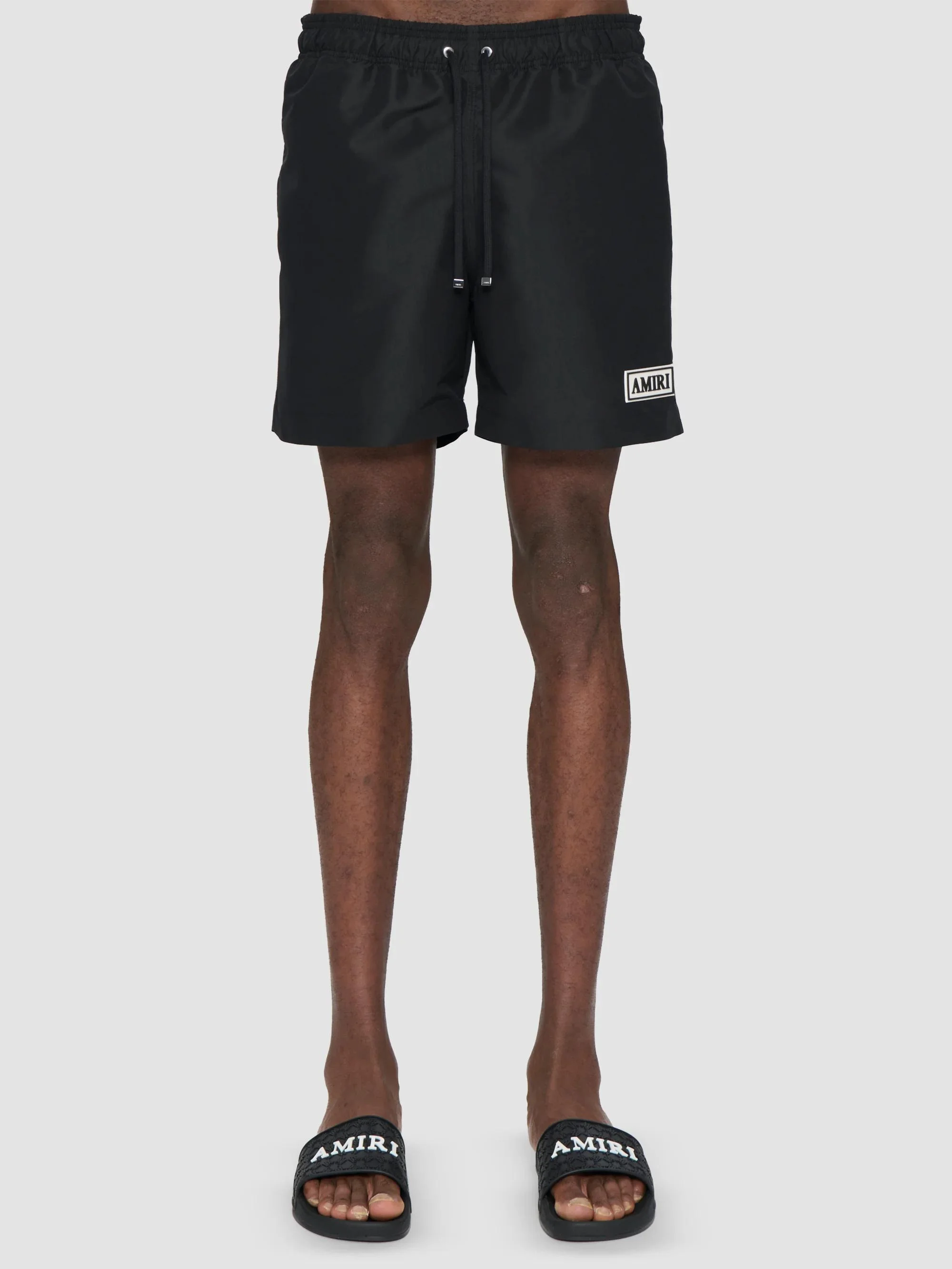 Men's Logo Patch Swim Shorts - Black - 1