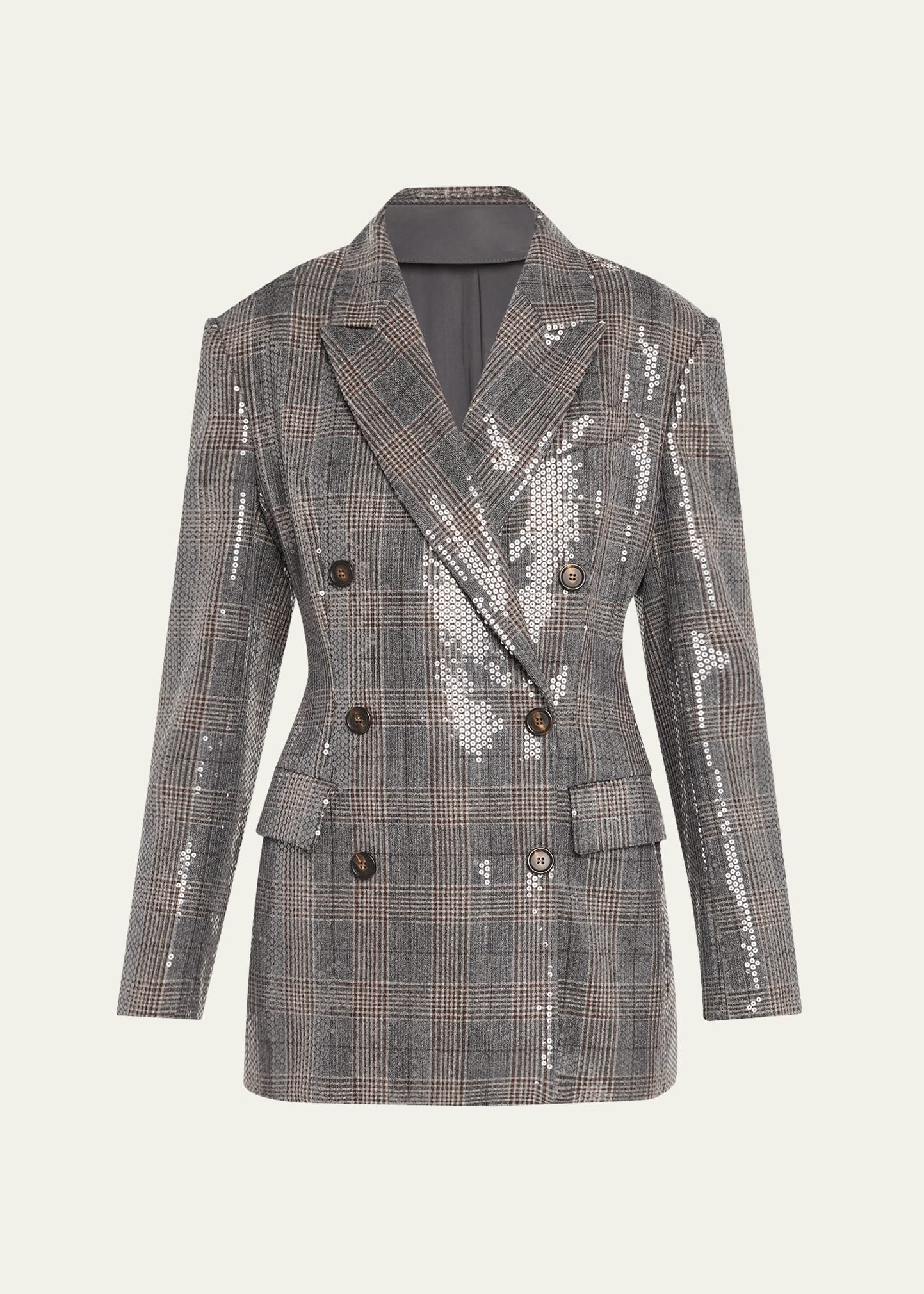 Glam Check Sequined Double-Breasted Blazer - 1
