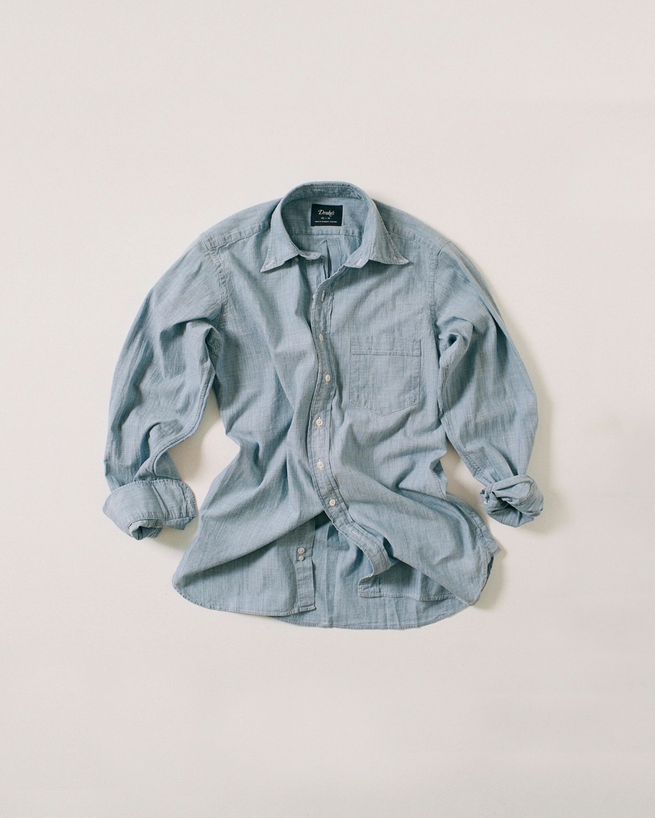 Light Blue Cotton Chambray Button-Down Shirt - 1