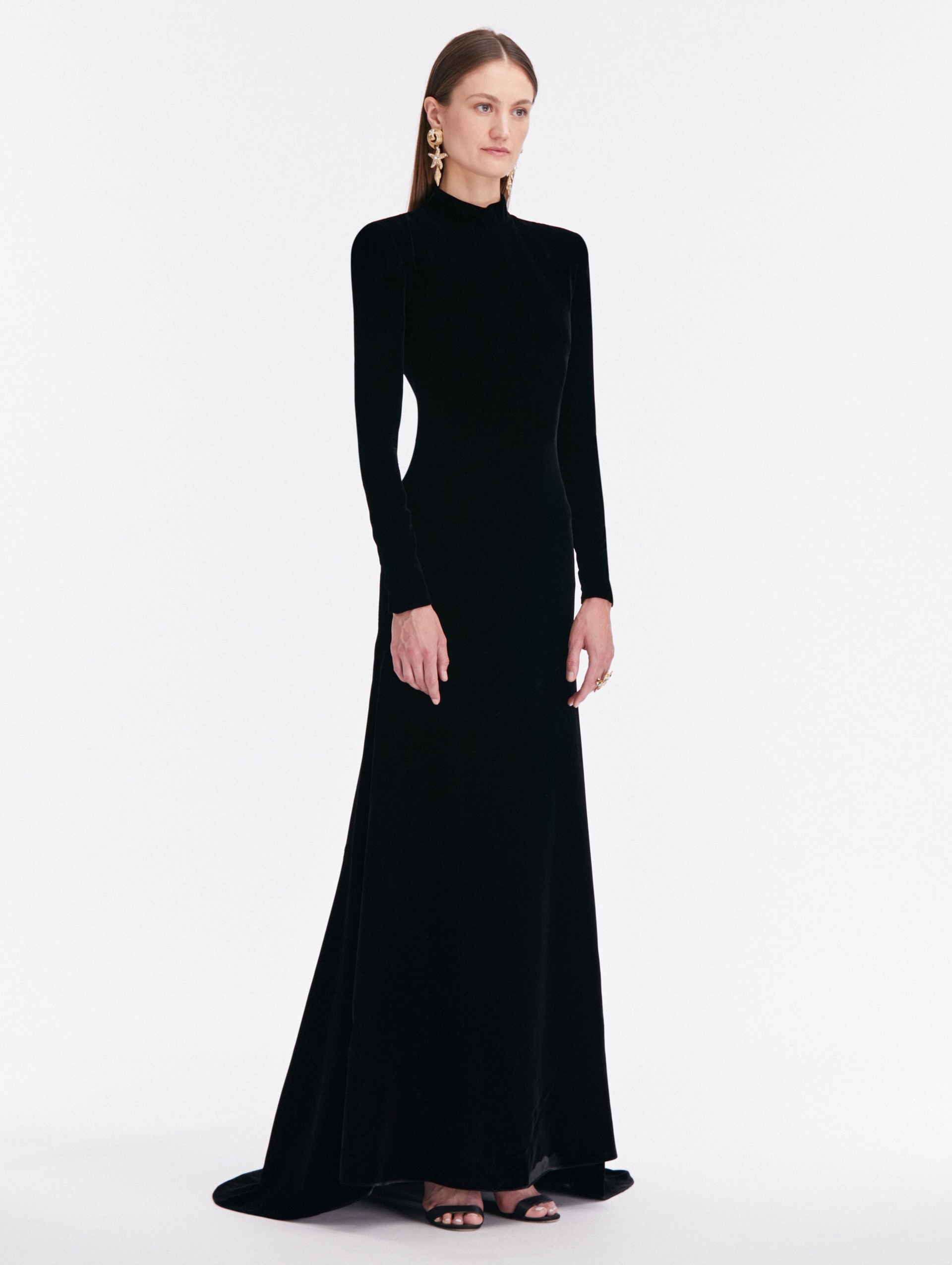 MOCK NECK VELVET GOWN - 3