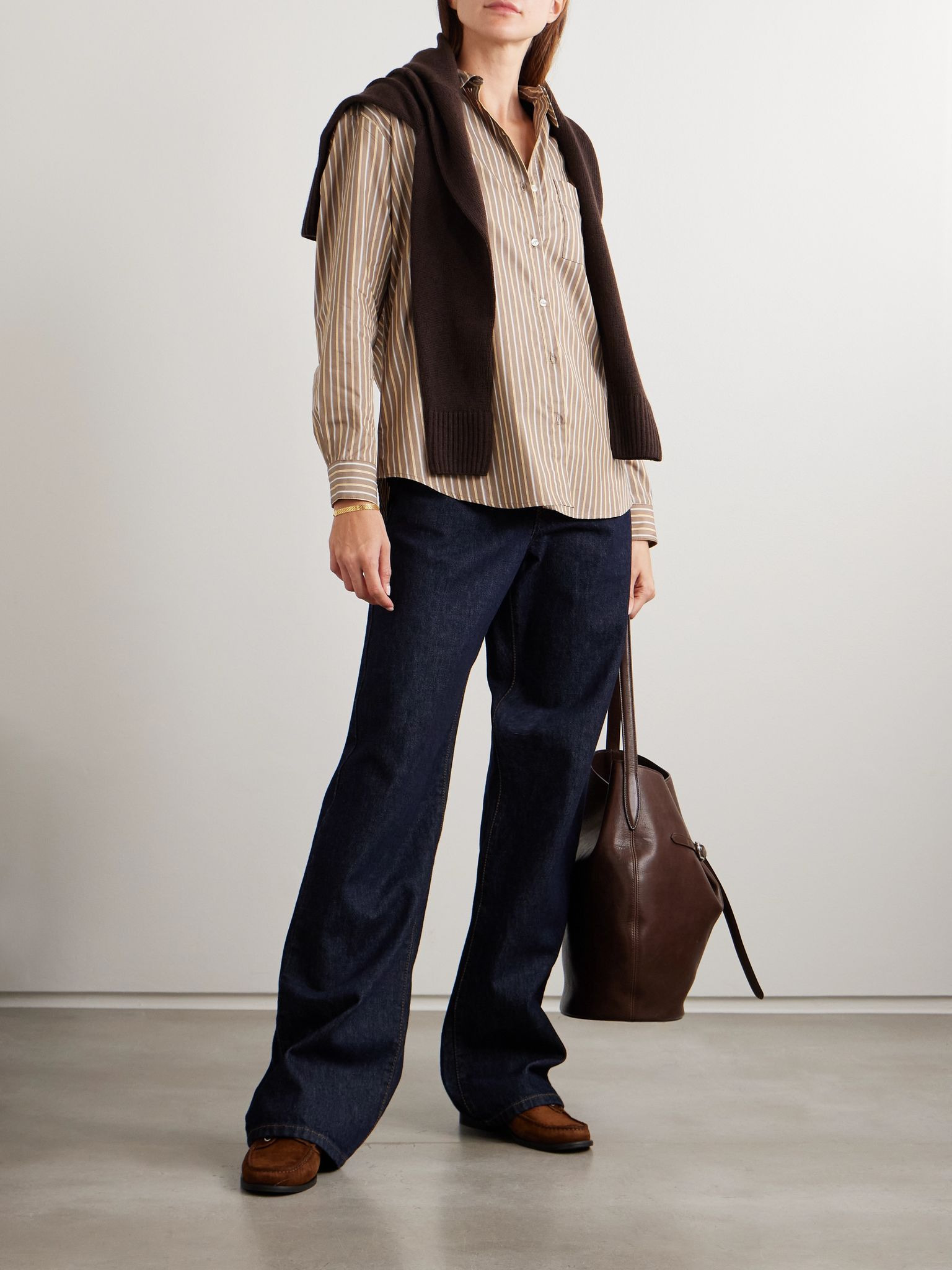 Yoshi striped cotton and Lyocell-blend poplin shirt Light brown - 2