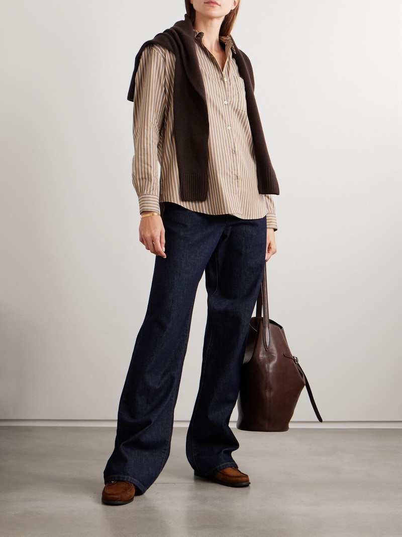 LESET Yoshi striped cotton and Lyocell-blend poplin shirt Light brown outlook