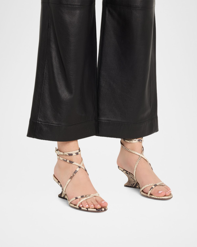 PARIS TEXAS 75mm Nina Snake-Printed Leather Lace-Up Sandals outlook