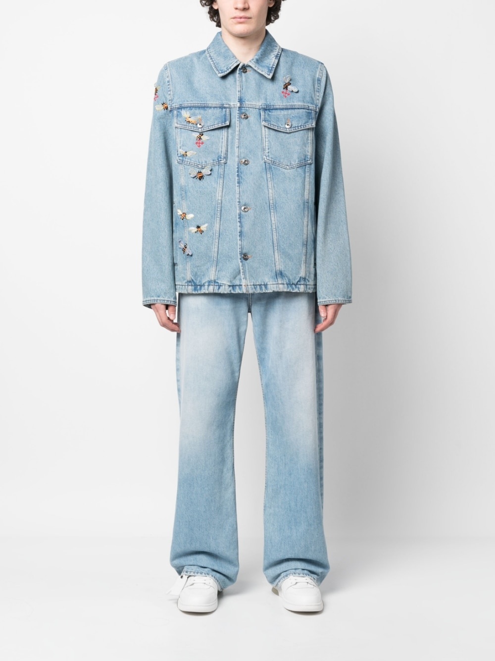 bee-embroidered denim jacket - 2
