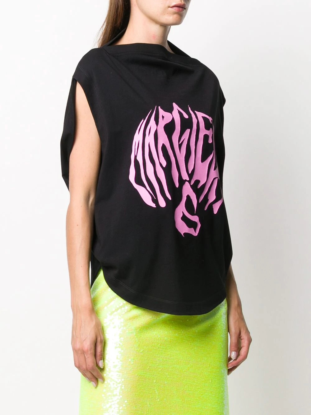 logo print draped T-shirt - 3