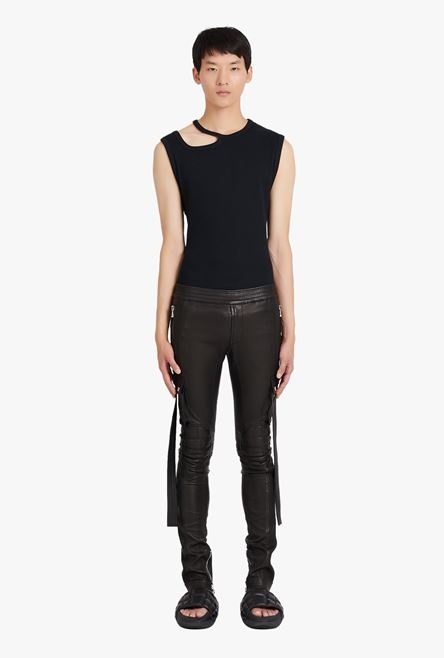 Slim cut black leather pants - 4