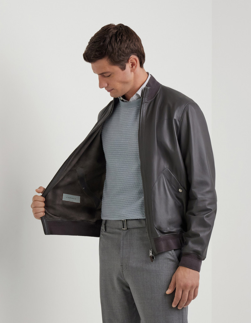CANALI NUVOLA BOMBER JACKET IN BROWN NAPPA LEATHER 6