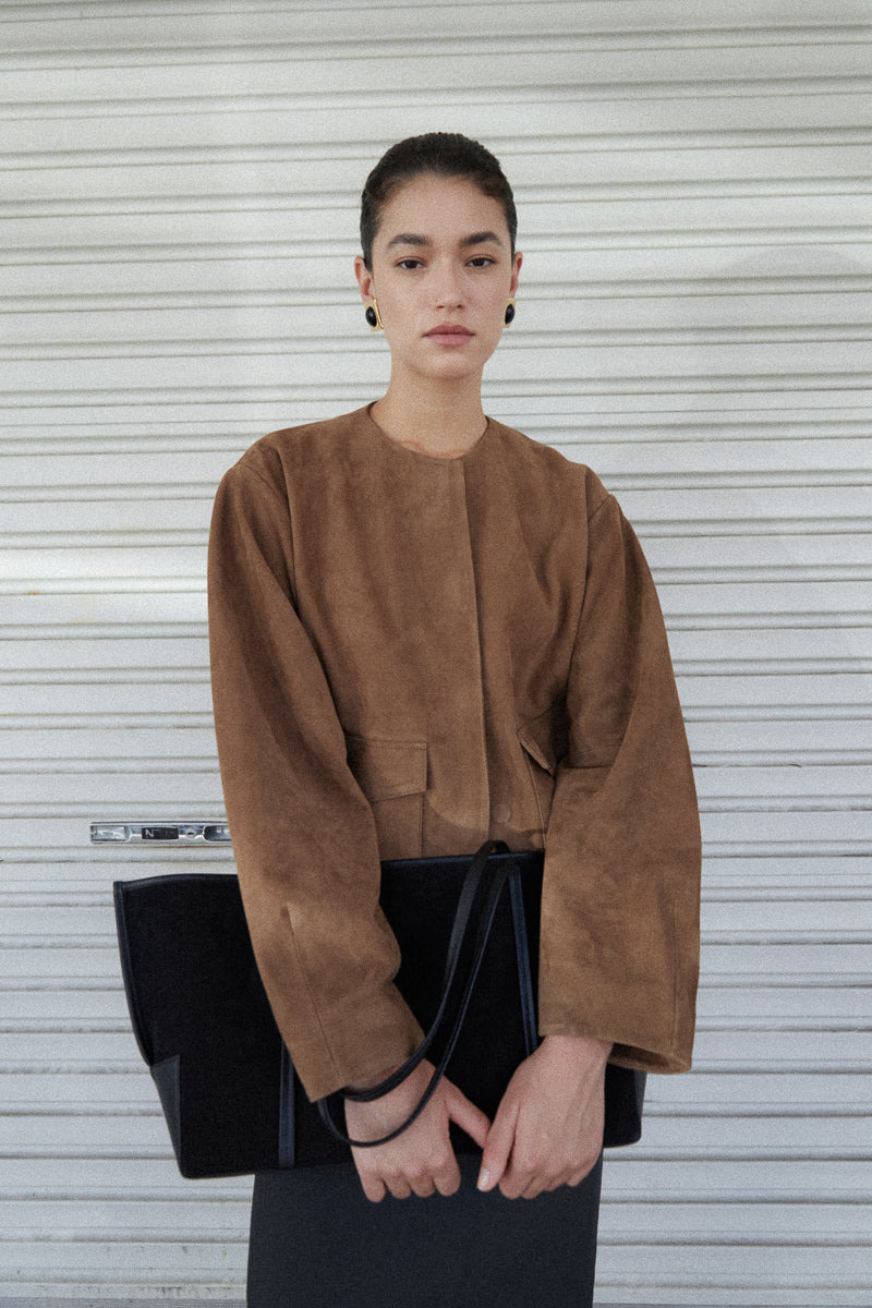Suede Utility Cocoon Bomber - Toffee - 10