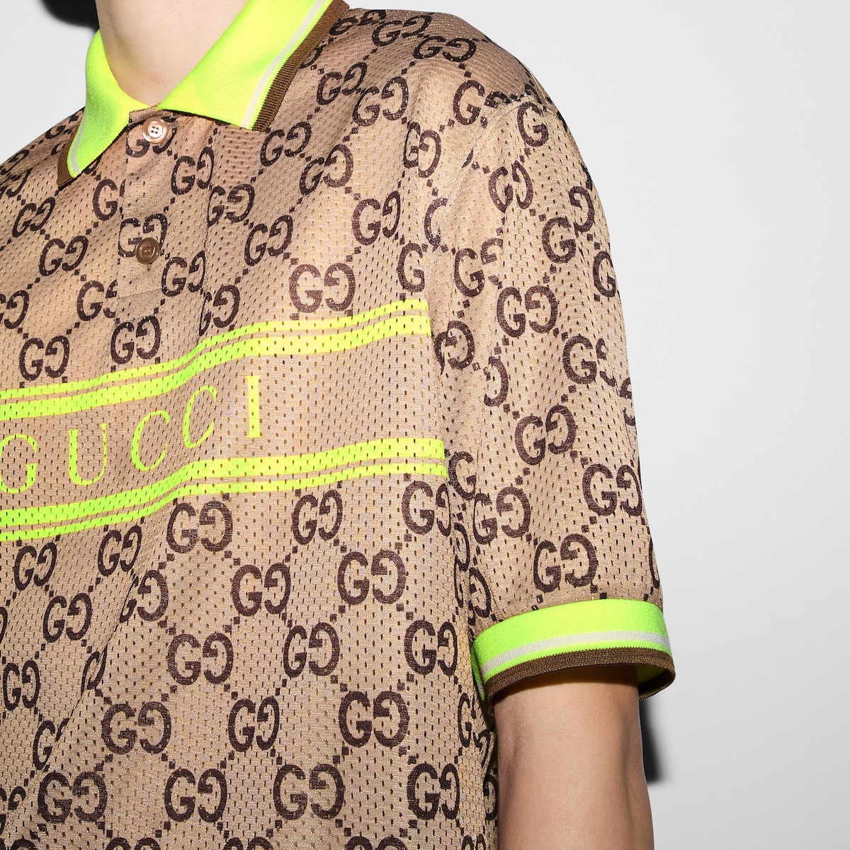 GUCCI Polyester mesh GG print polo shirt | REVERSIBLE