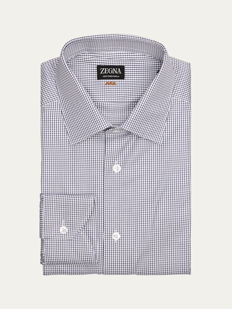 Men's Centoventimila Cotton Micro-Check Dress Shirt - 1