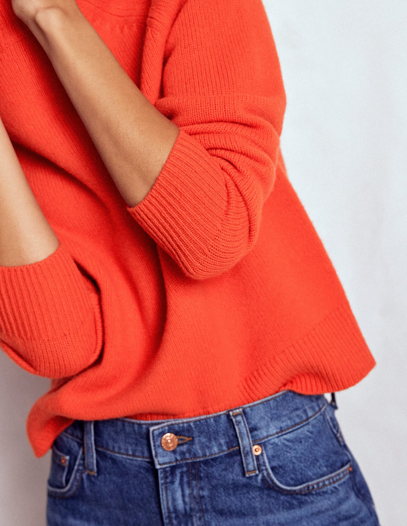 Marion Merino Rib Neck Sweater-Gladioli Orange 4