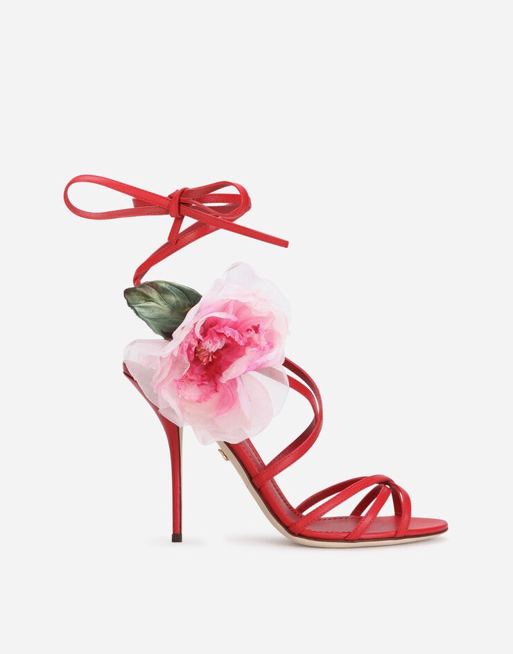 Nappa leather sandals with silk flower - 1