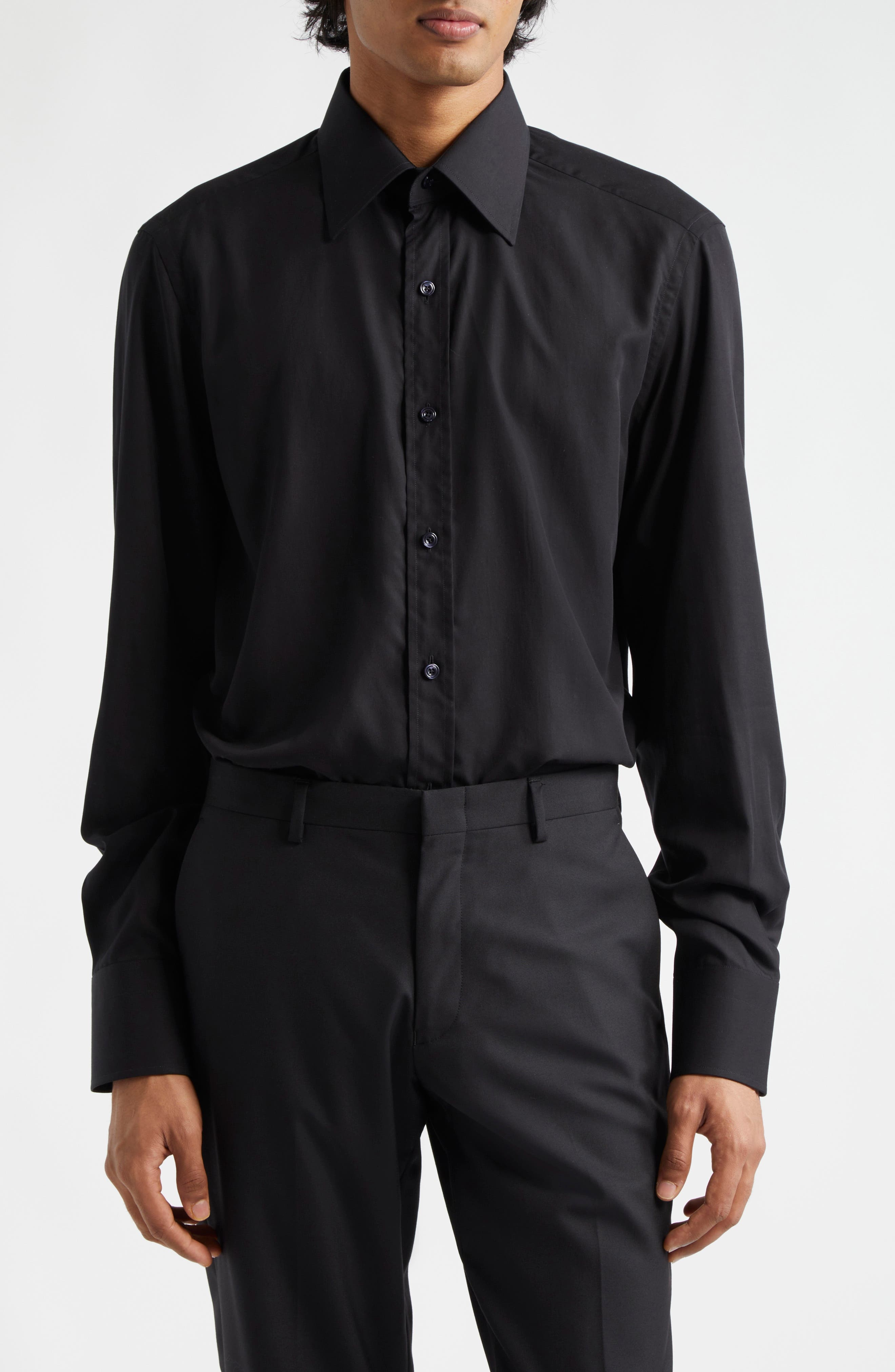 TOM FORD Fluid Parachute Slim Fit Button-Up Shirt in Lb999 Black at Nordstrom - 1