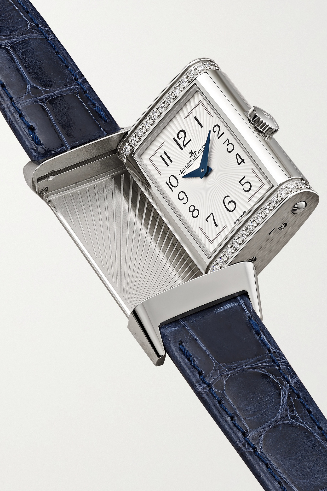 Reverso One Duetto 40mm x 20mm stainless steel, diamond and alligator watch - 6