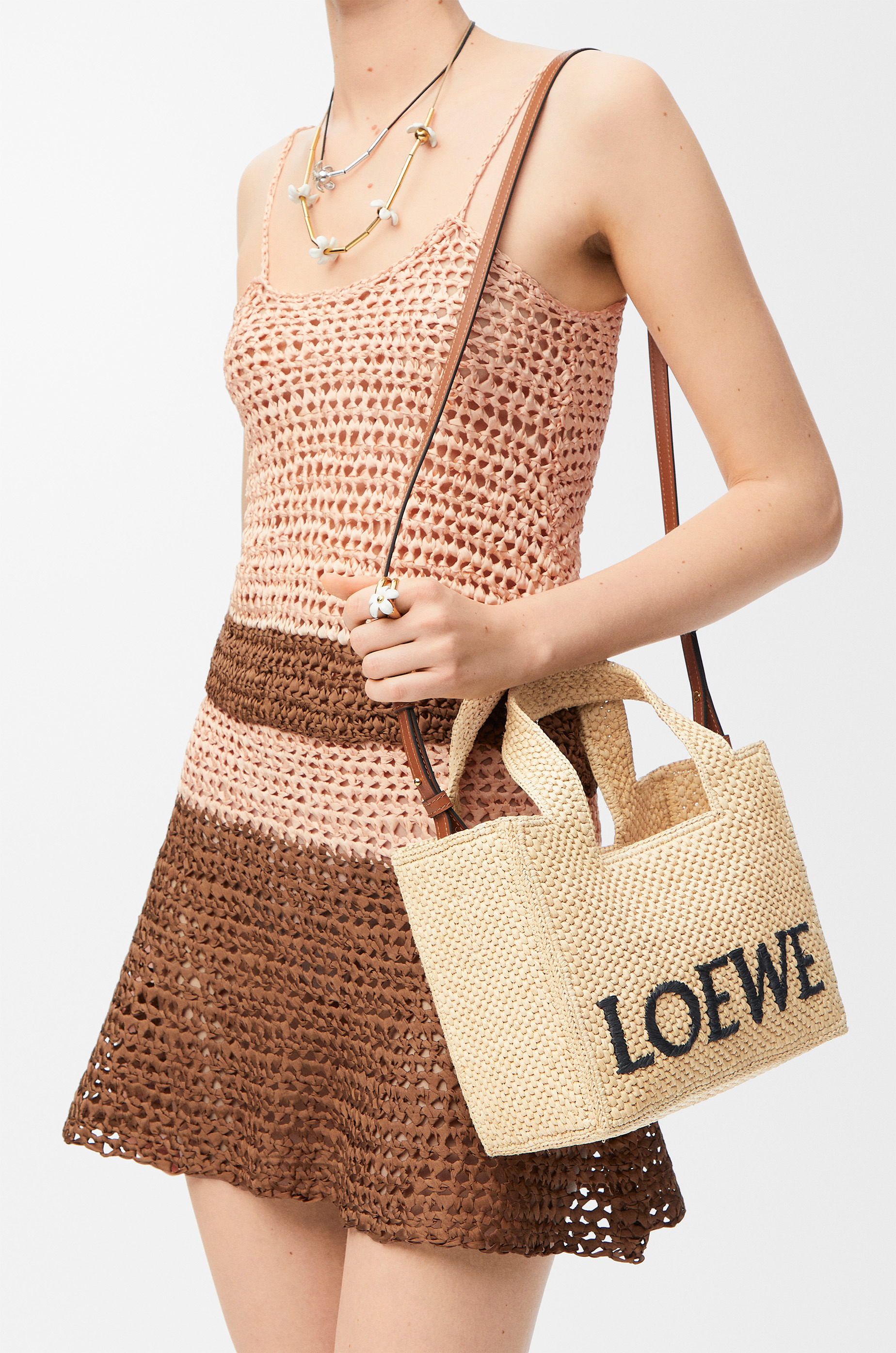Small LOEWE Font tote in raffia - 3