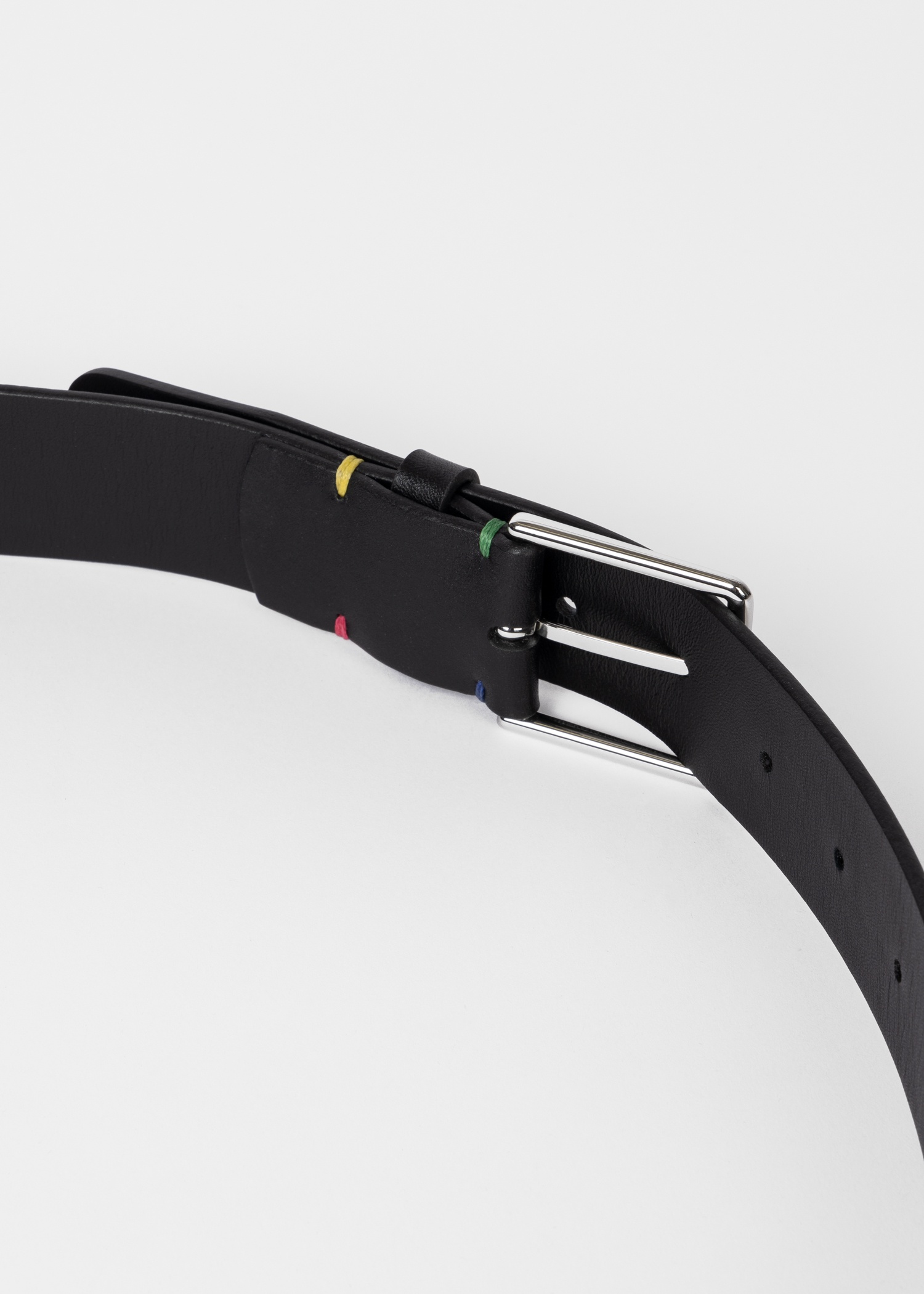 Black Leather Belt With Colourful Stitch Detail - 3