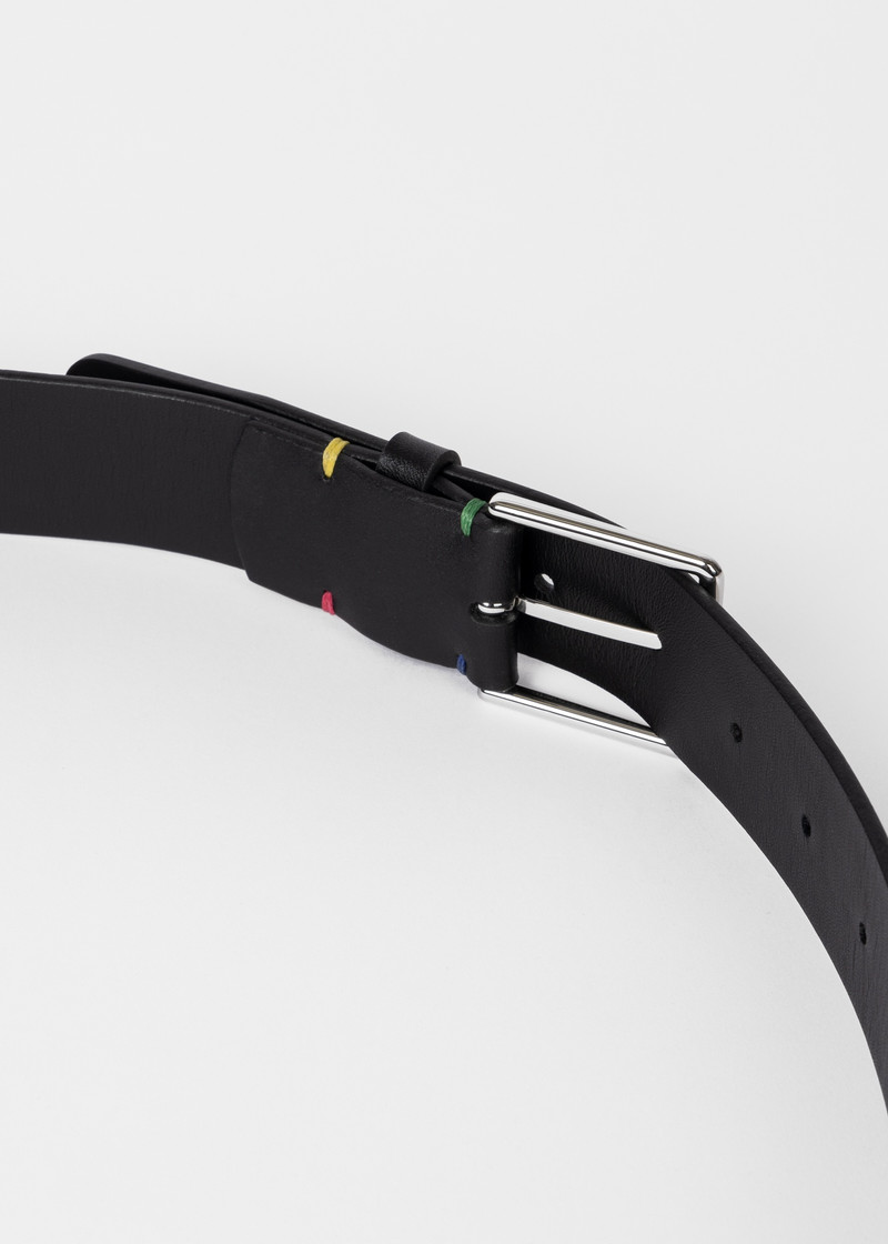 Black Leather Belt With Colourful Stitch Detail 3