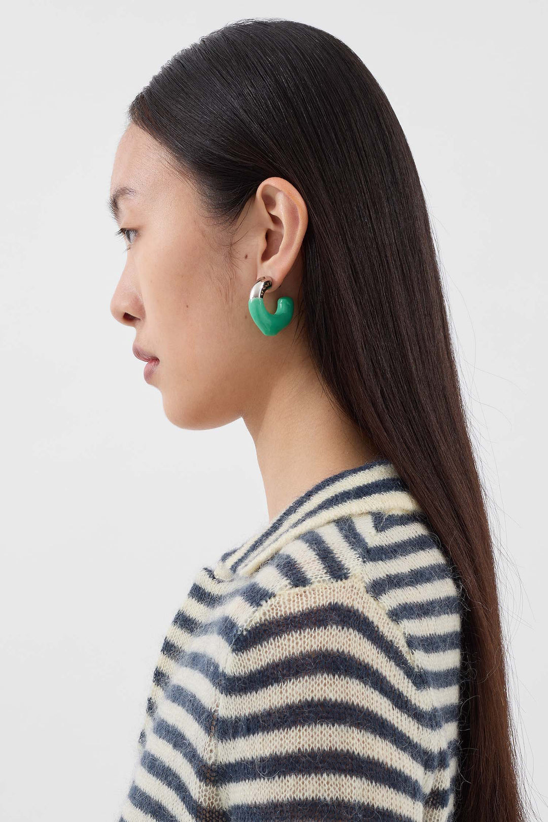 SMALL RUBBERIZED EARRINGS SILVER / coral green 3
