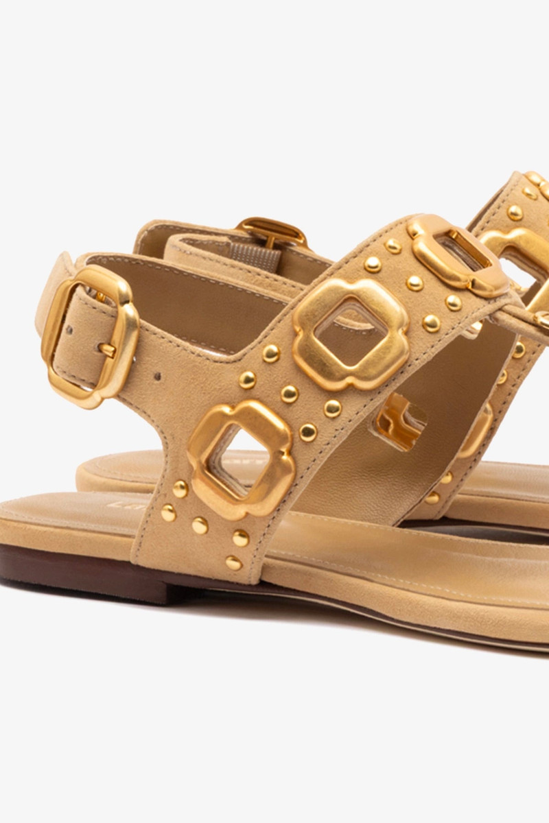 Milan Studs Thong Sandal In Peanut Suede 6
