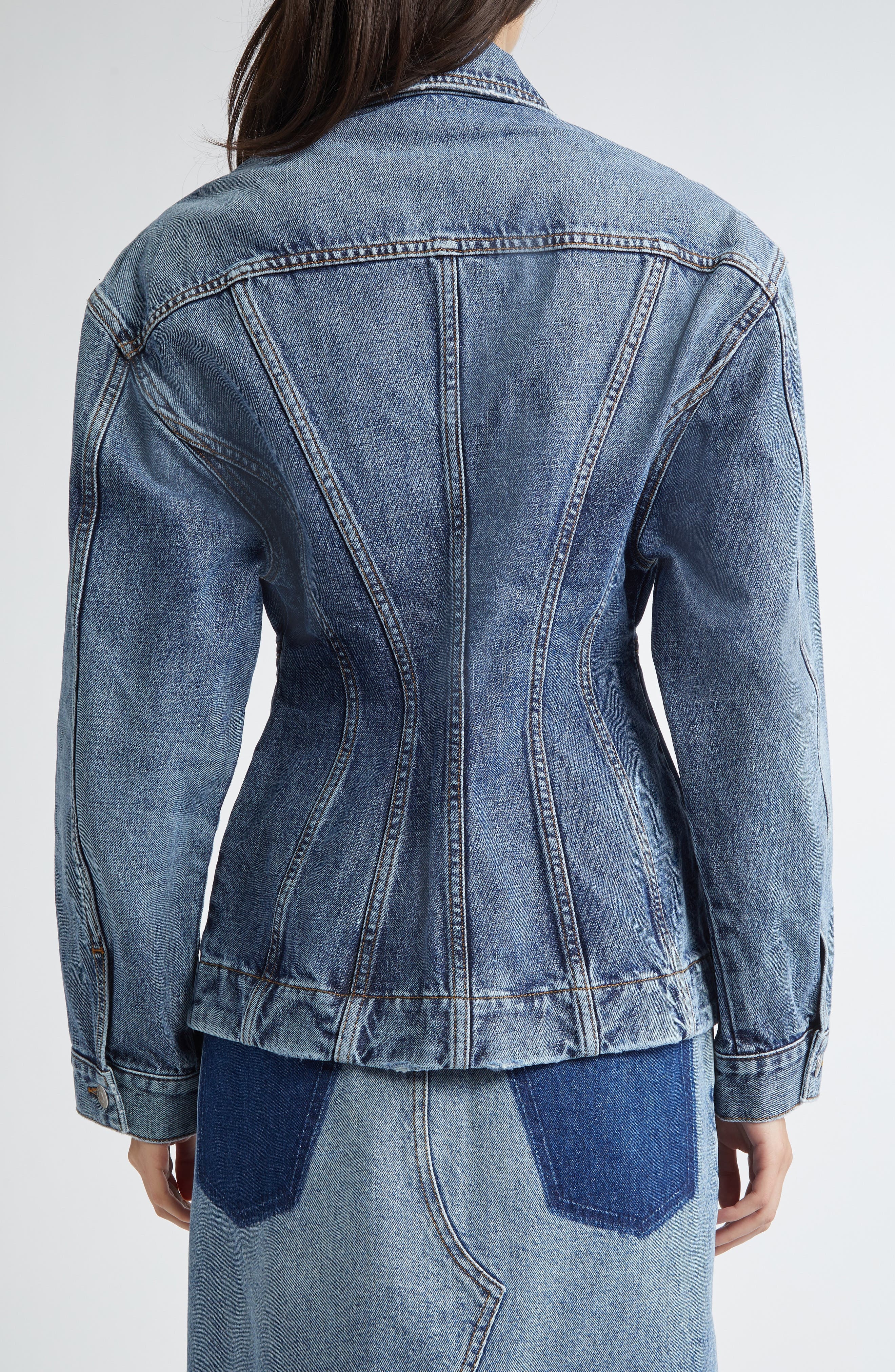 Stella McCartney Mixed Wash Denim Fitted Jacket in Two Tonal Denim Wash at Nordstrom - 3