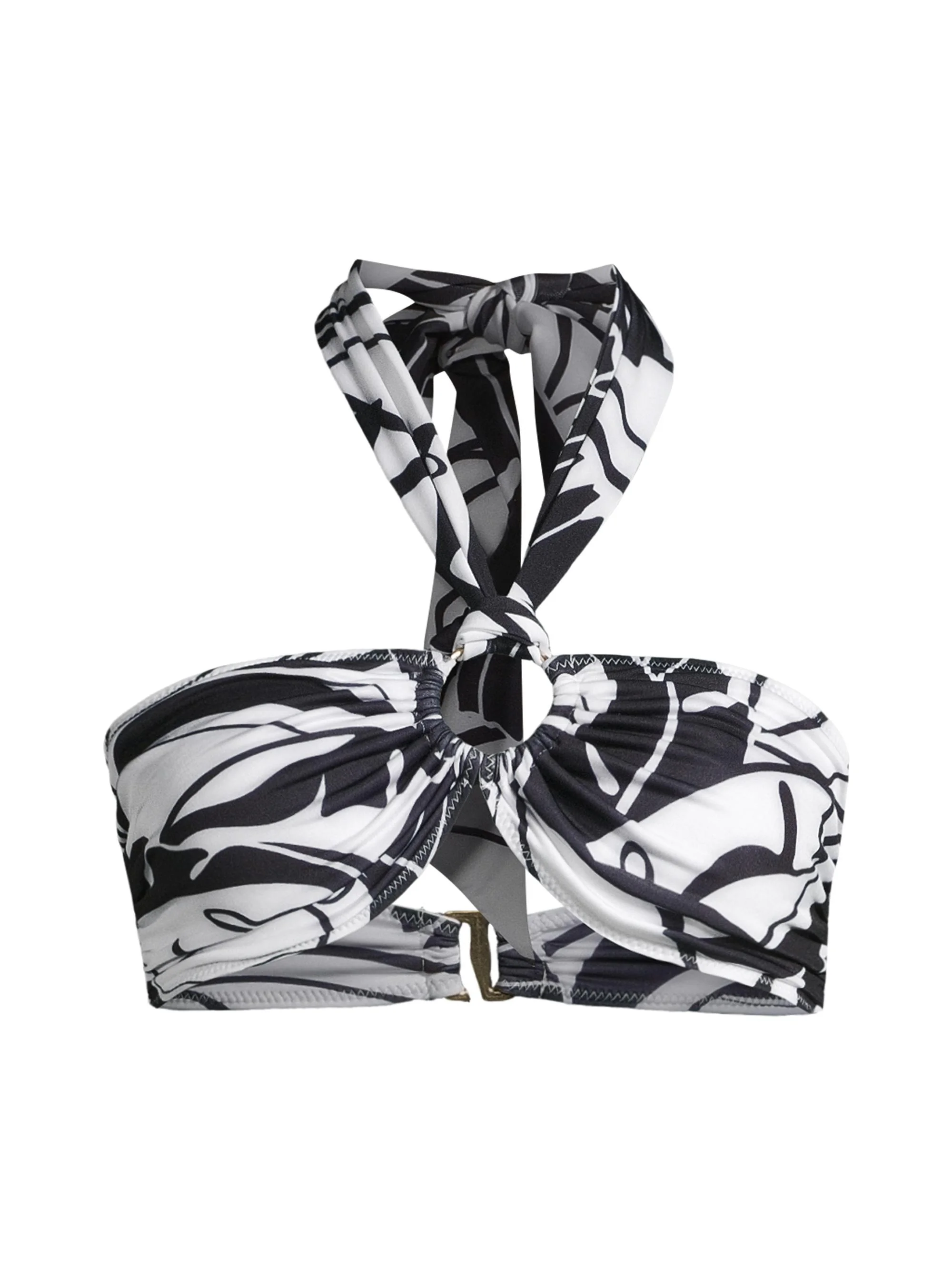 Women's Marie Palm Print Bikini Top - Black White Exotic Palm - 1