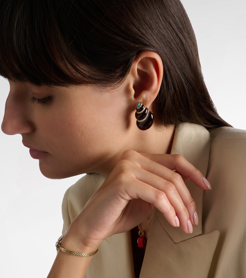 Coquillage 9kt gold earrings with diamonds and turquoise 3