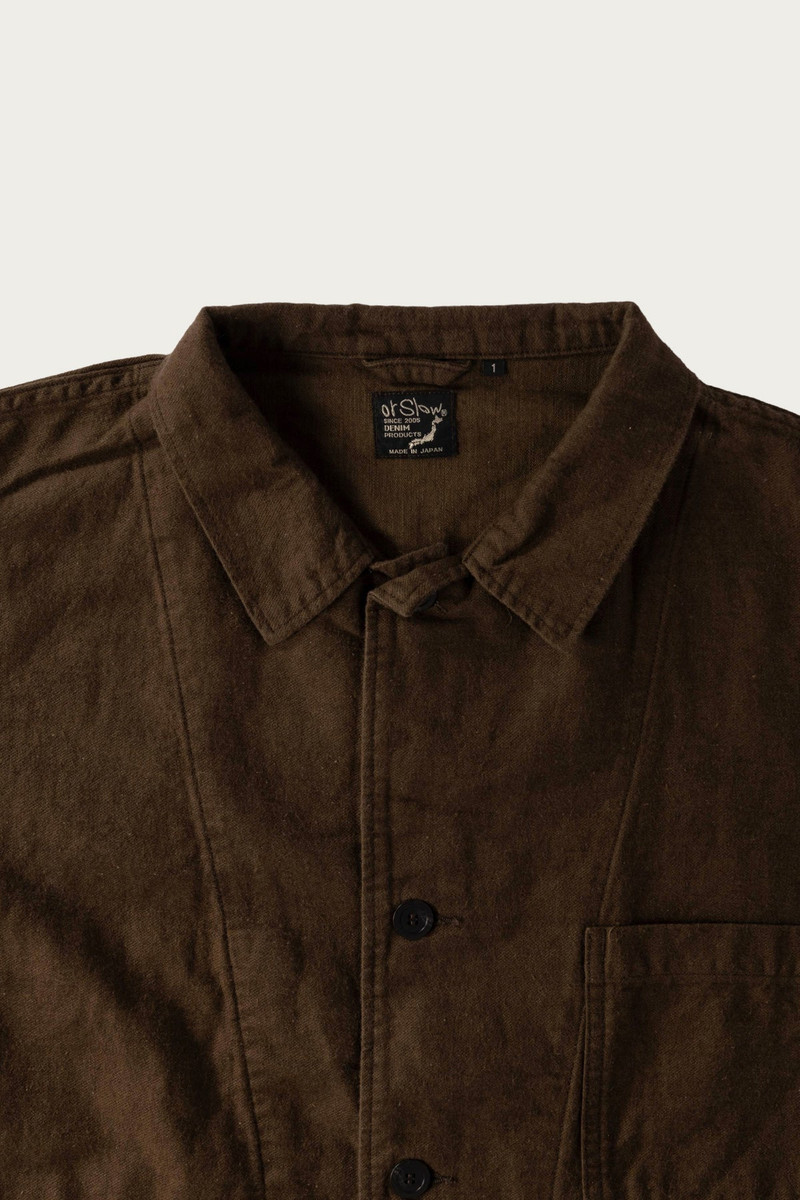 orSlow Cotton Linen Moleskin Relax Fit Simple Work Jacket - Coffee Brown outlook