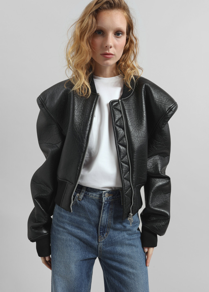 Glane Faux Leather Bomber Jacket - Black 4