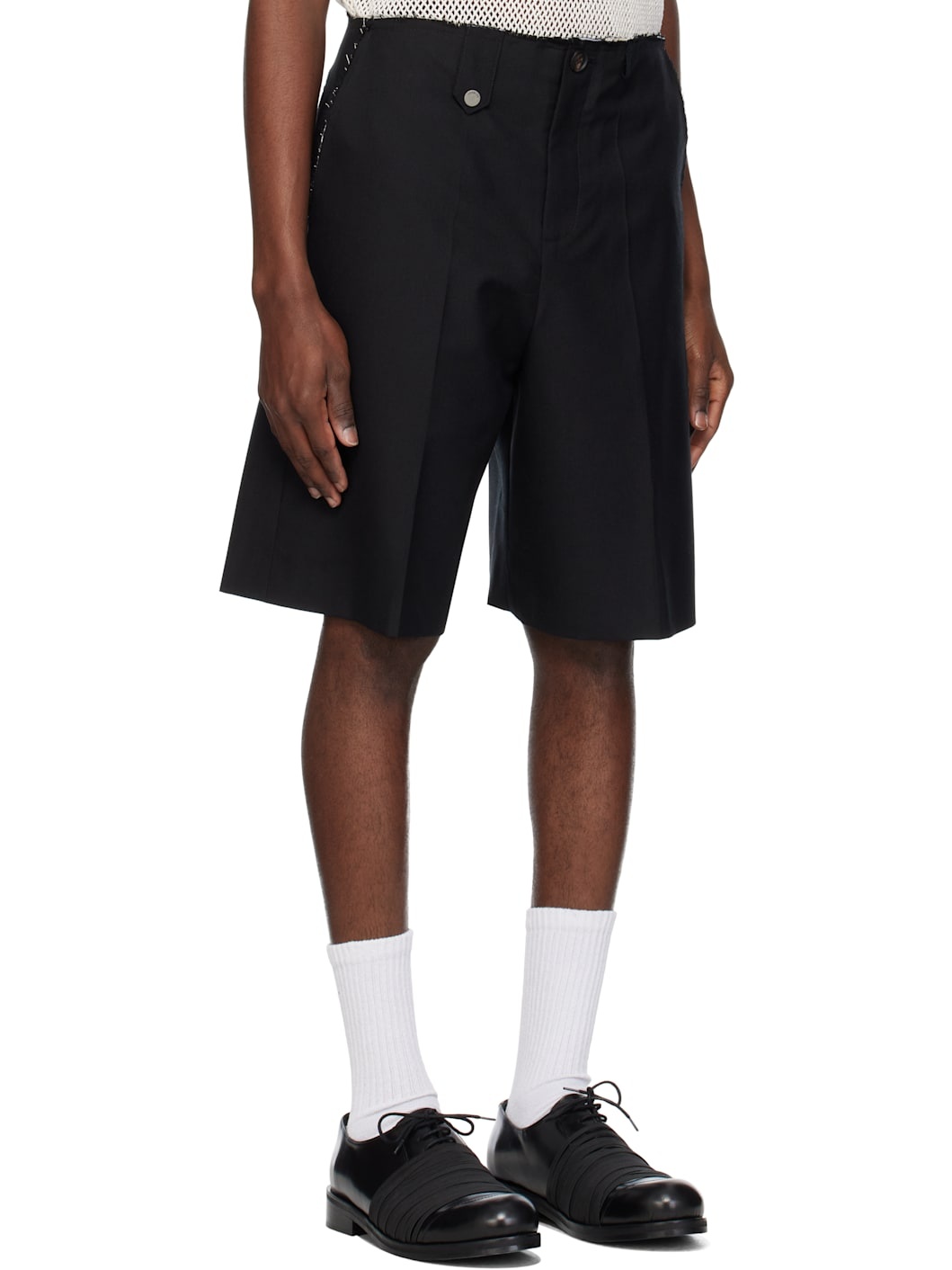 Black Raw Edges Tailoring Shorts - 2