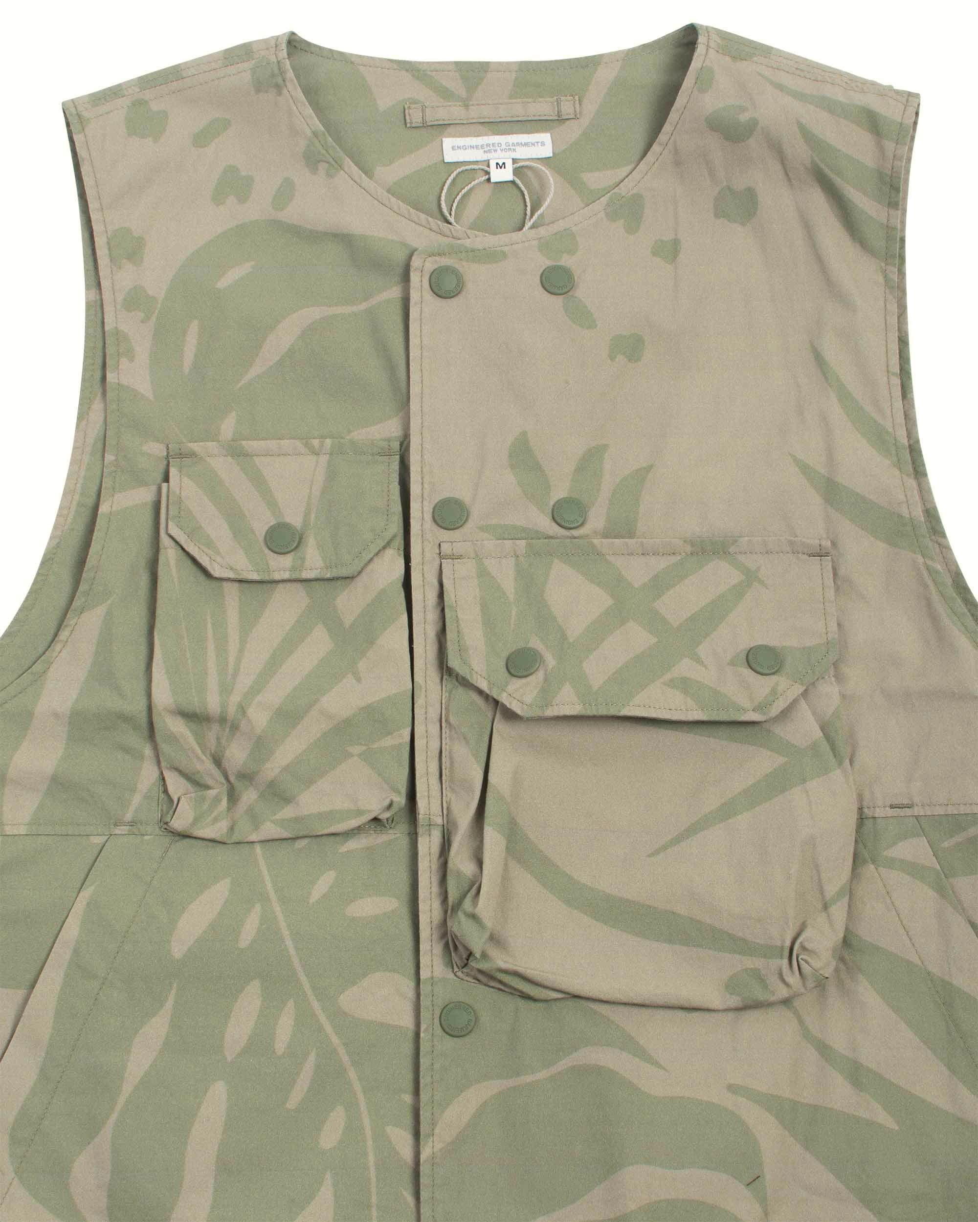 Cover Vest Khaki Olive Leaf Print Cotton Poplin - 5