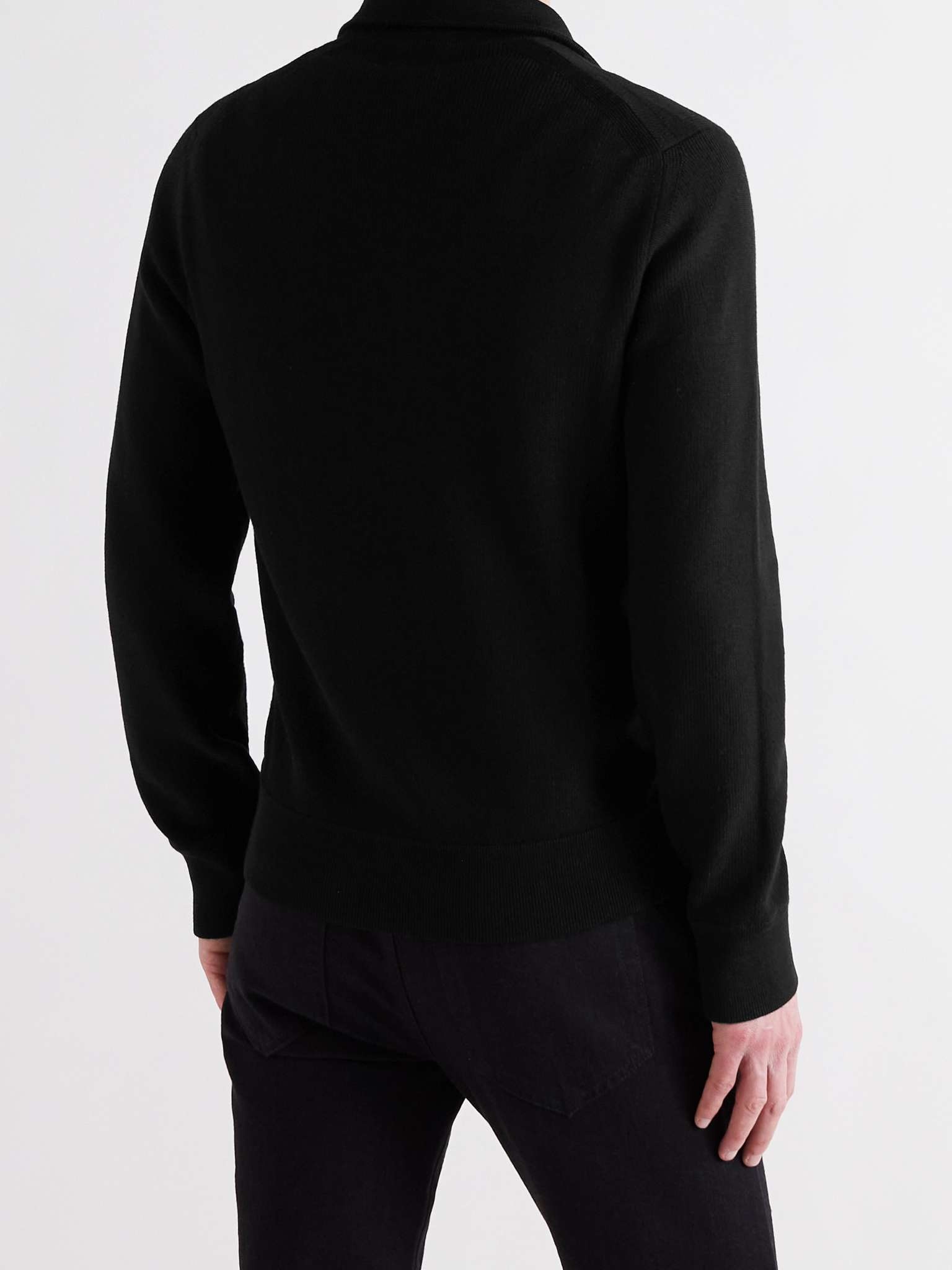 Leather-Trimmed Merino Wool Half-Zip Sweater - 4