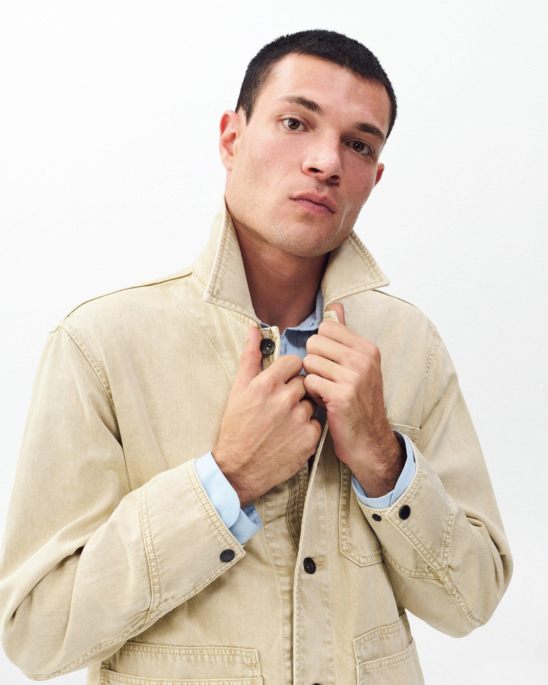 Tribeca Denim Chore Jacket Lightweight Rigid in Stone Beige 2