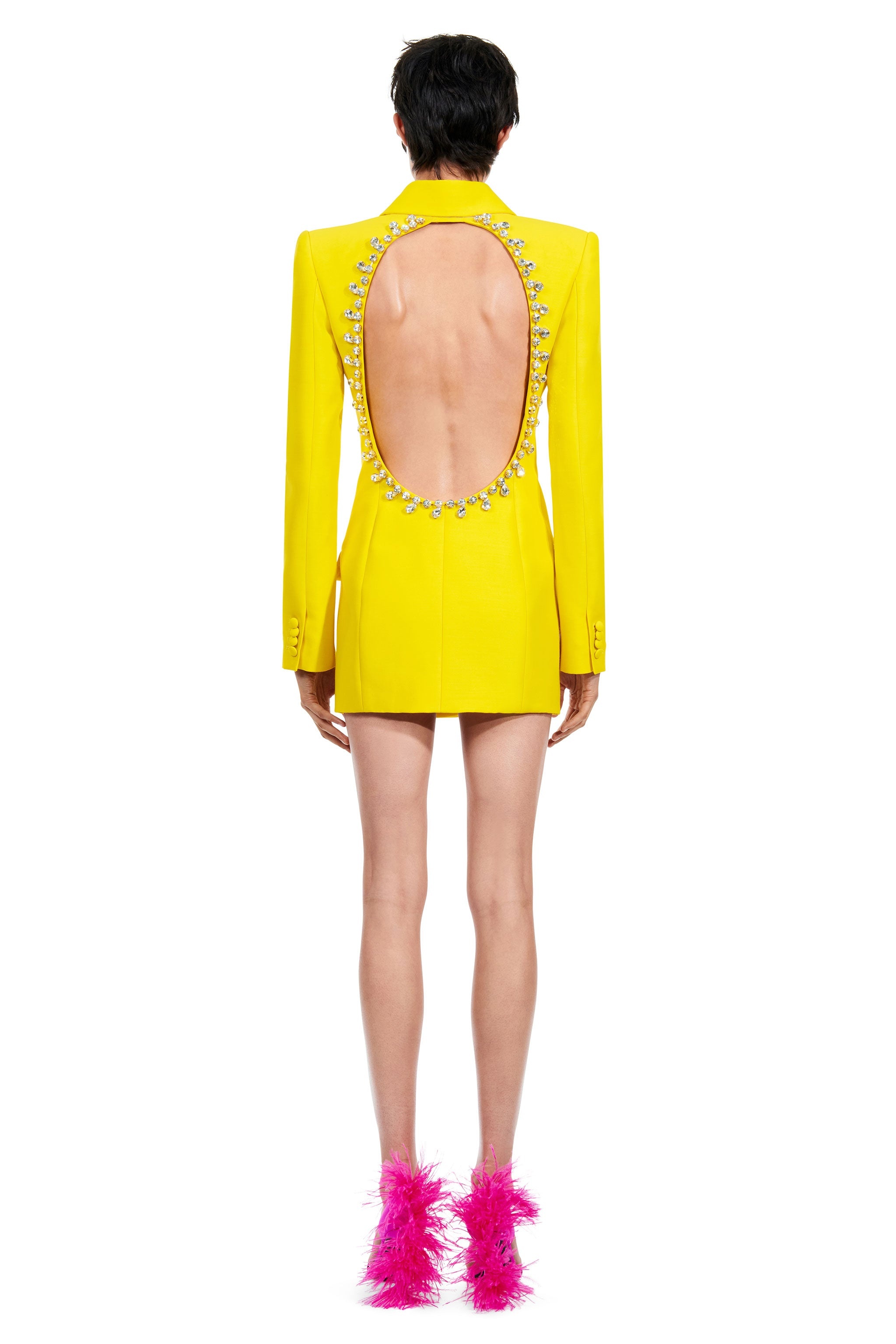 CRYSTAL OPEN BACK BLAZER DRESS - 4