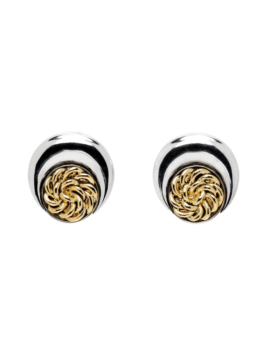 Silver & Gold Regenerated Buttons Moon Earrings - 1