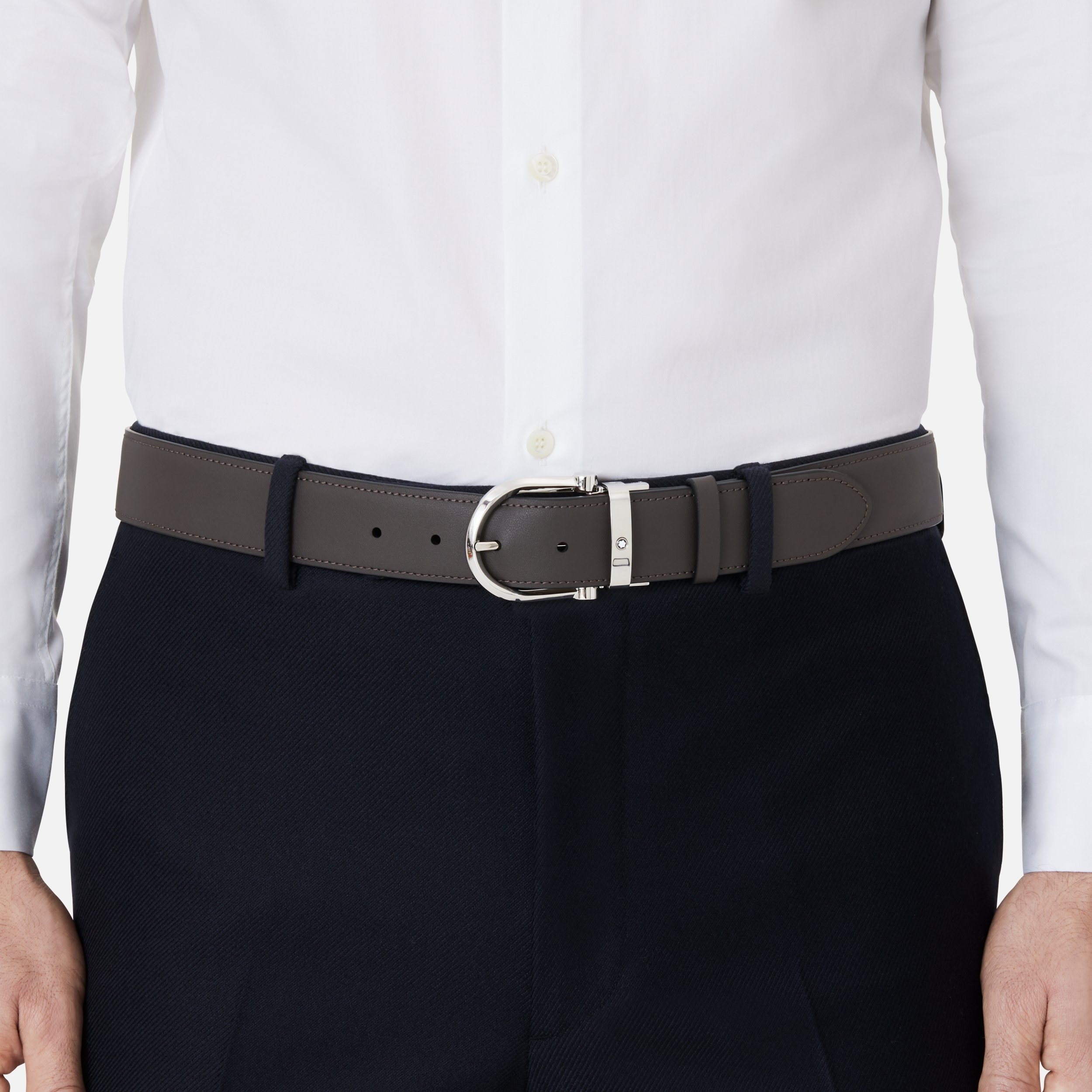 Horseshoe buckle smoke/tan colors 35 mm reversible leather belt - 5