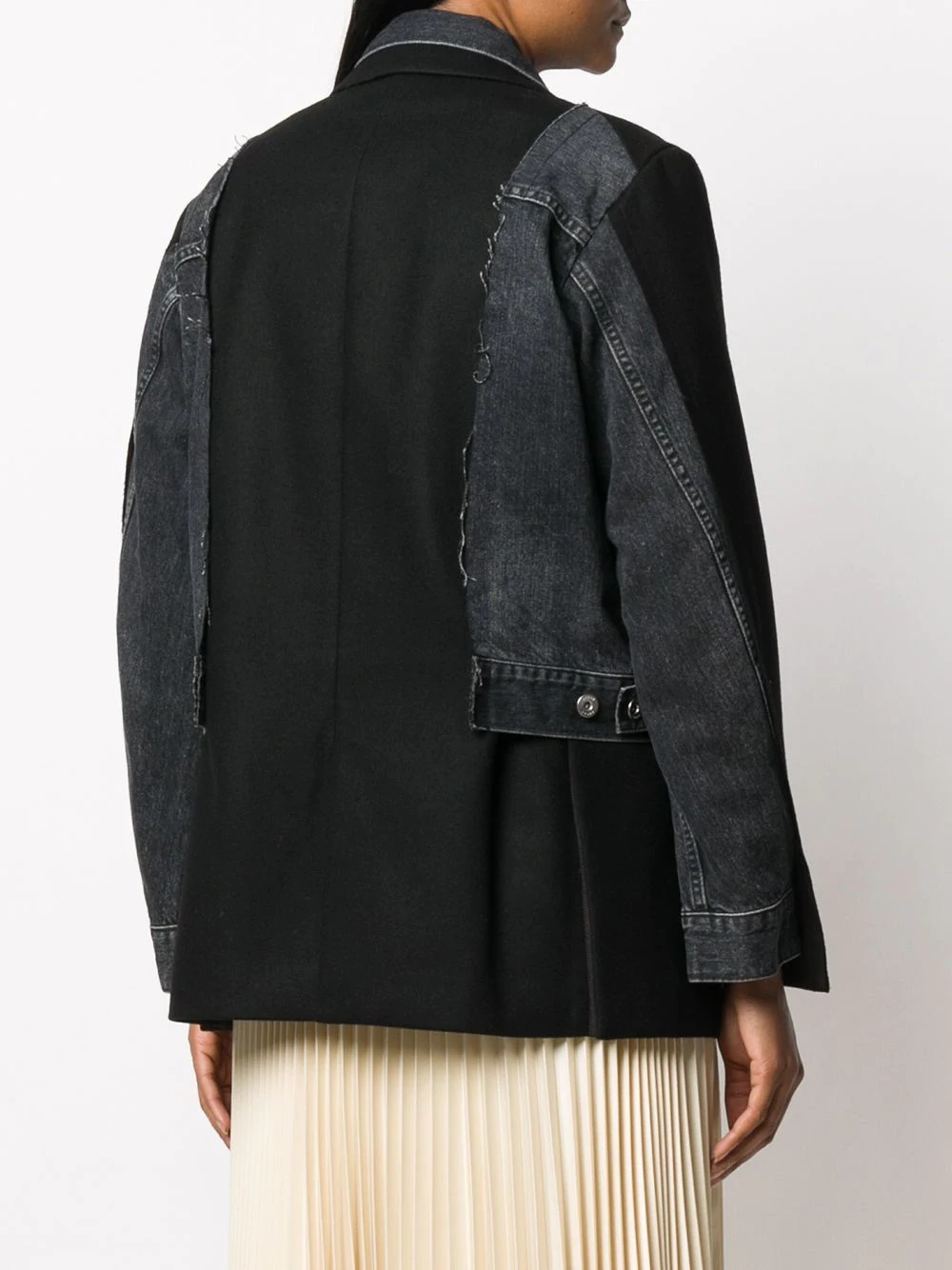 double-breasted denim-panelled coat - 4