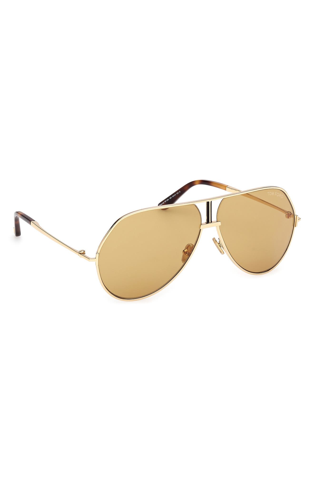 TOM FORD Rickie 63mm Oversize Navigator Sunglasses in Shiny Gold Havana /Vicuna at Nordstrom - 4