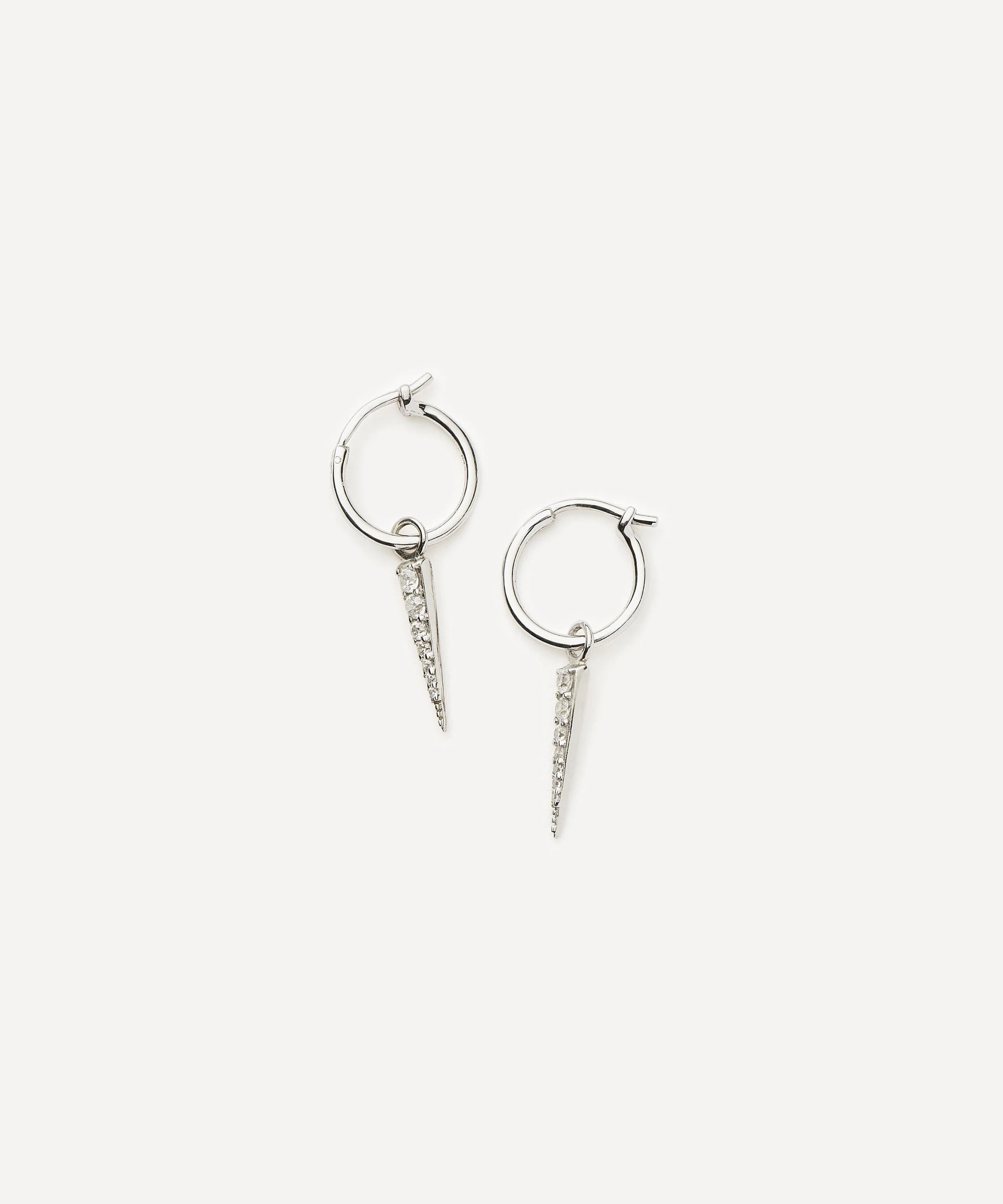 Sterling Silver Small Pave Spike Charm Hoop Earrings - 1