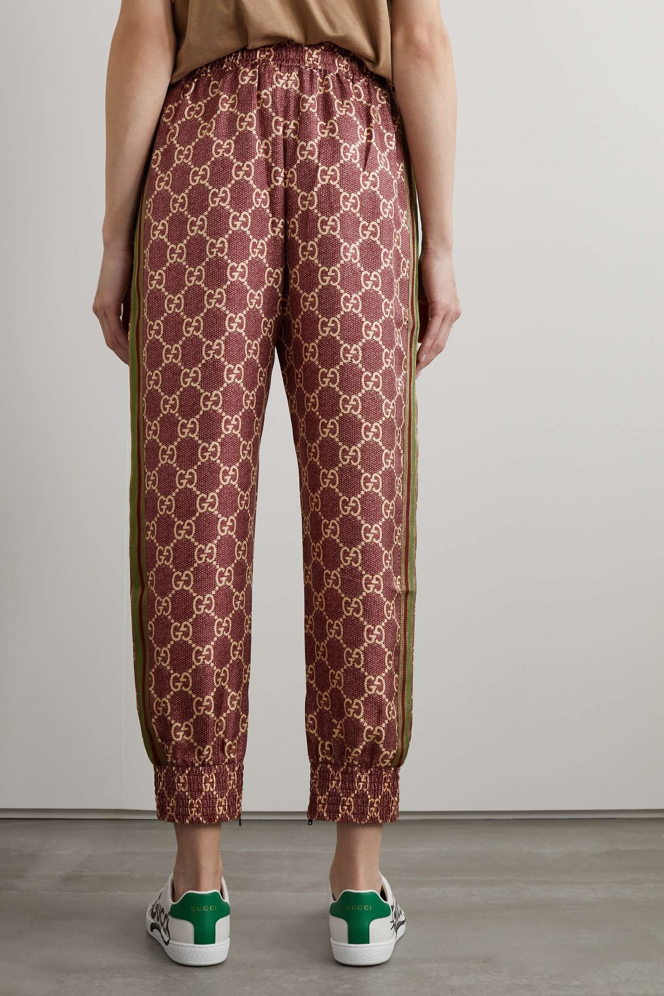 Lamé-trimmed silk-twill track pants - 4