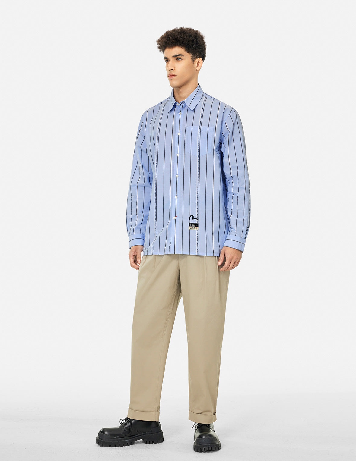 Striped Yarn Dyed Logo and Seagull Embroidery Fashion Fit Shirt - 4