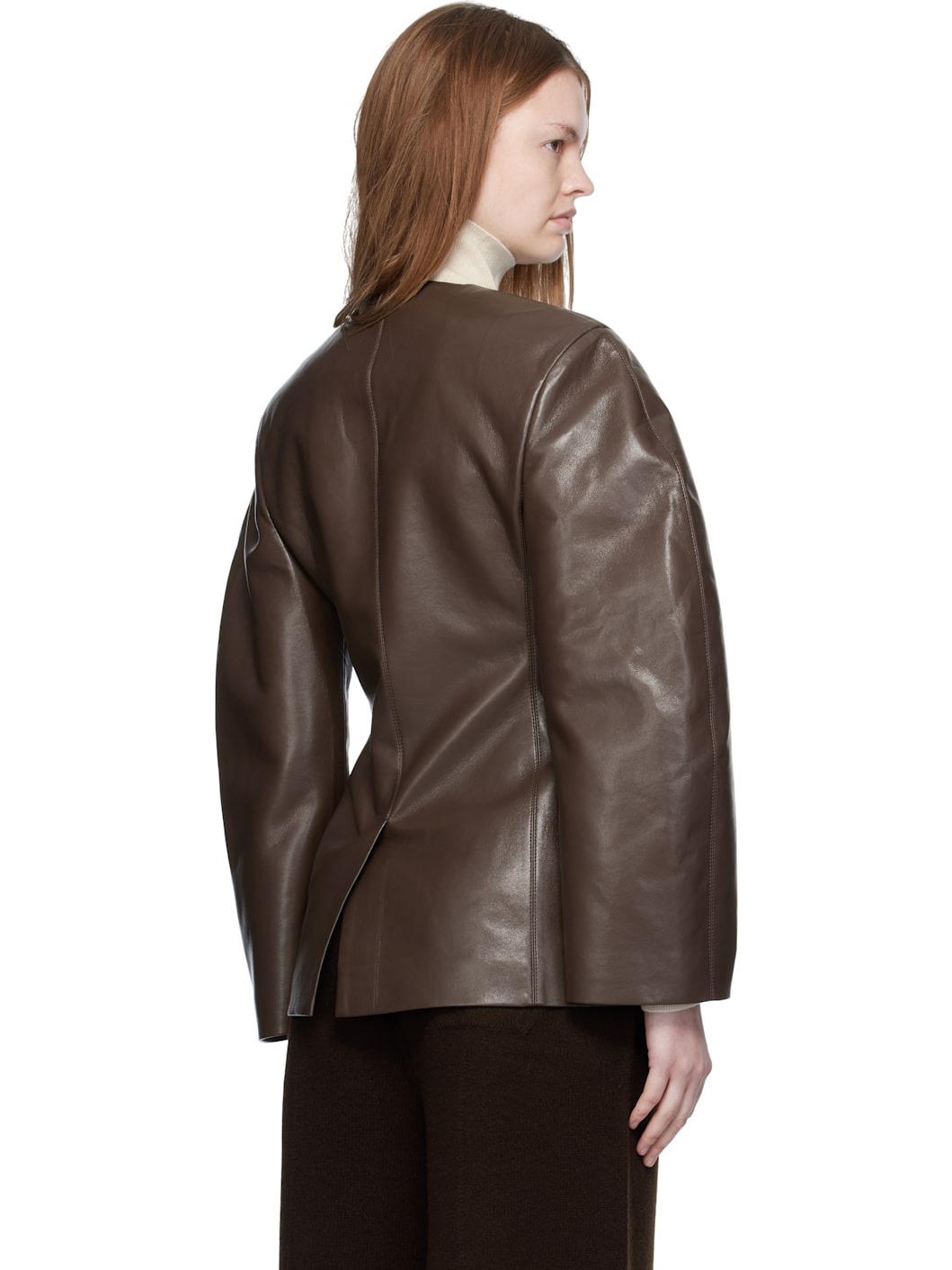 Brown Erina Regenerated Leather Blazer - 3