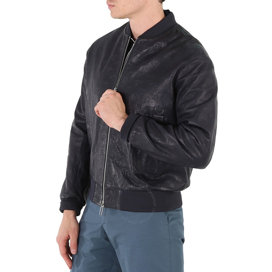 Emporio Armani Men's Black Logo-Embossed Blouson Bomber Jacket - 1