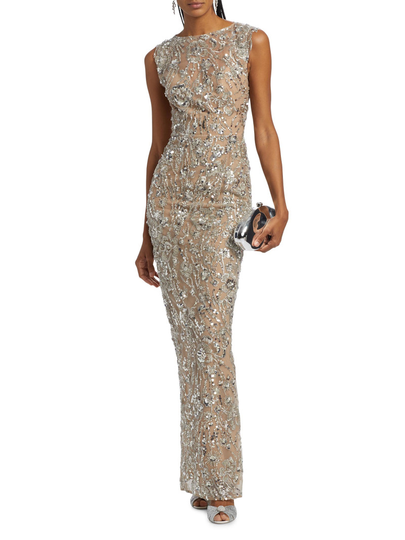 Women's Violet Floral Sequin Gown - Silver 3