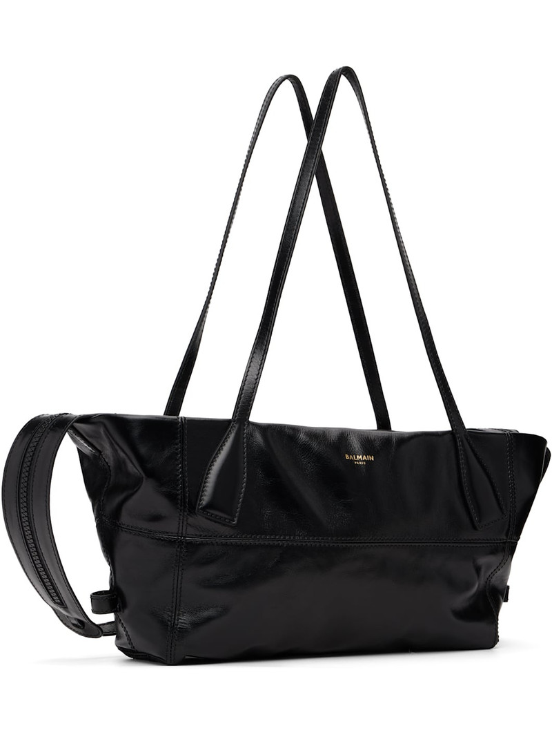 Balmain Black Small Track Zips Calfskin Bag outlook