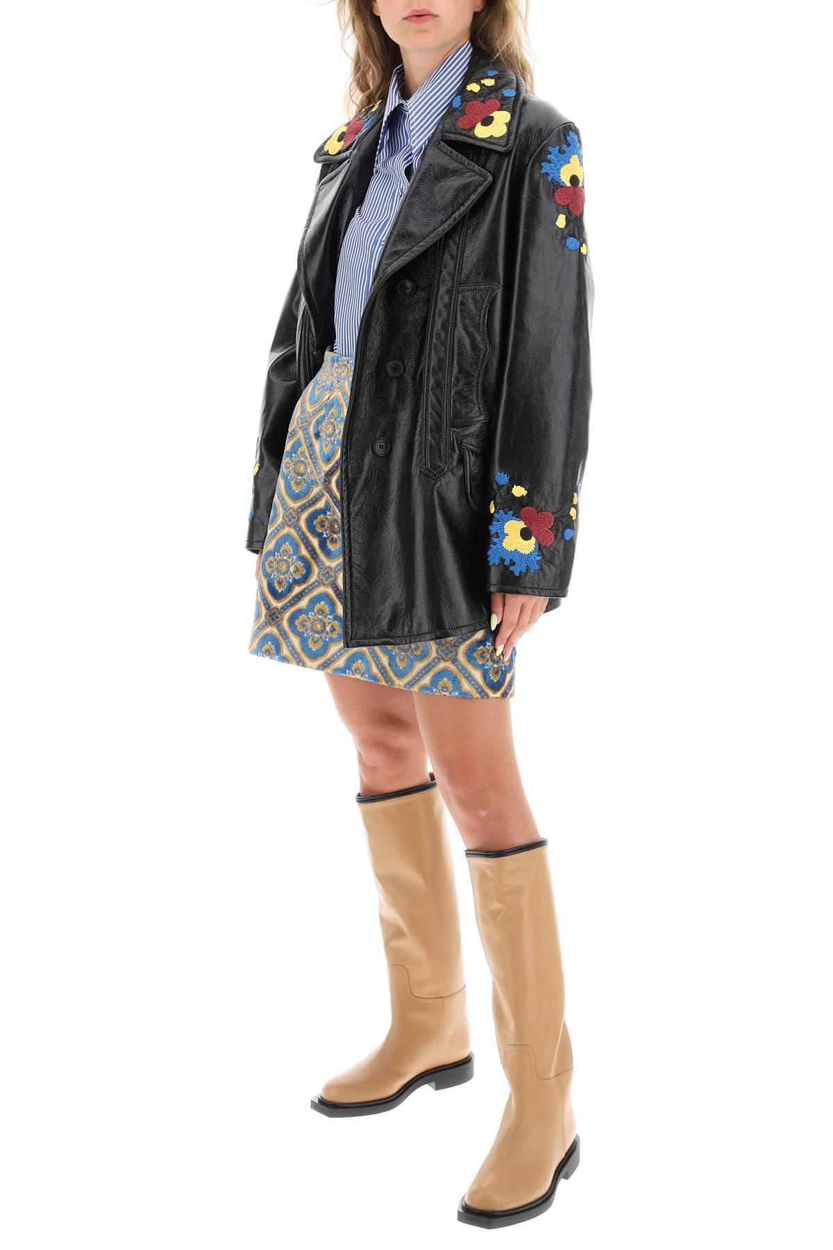 Jacket in patent faux leather with floral embroideries - 2