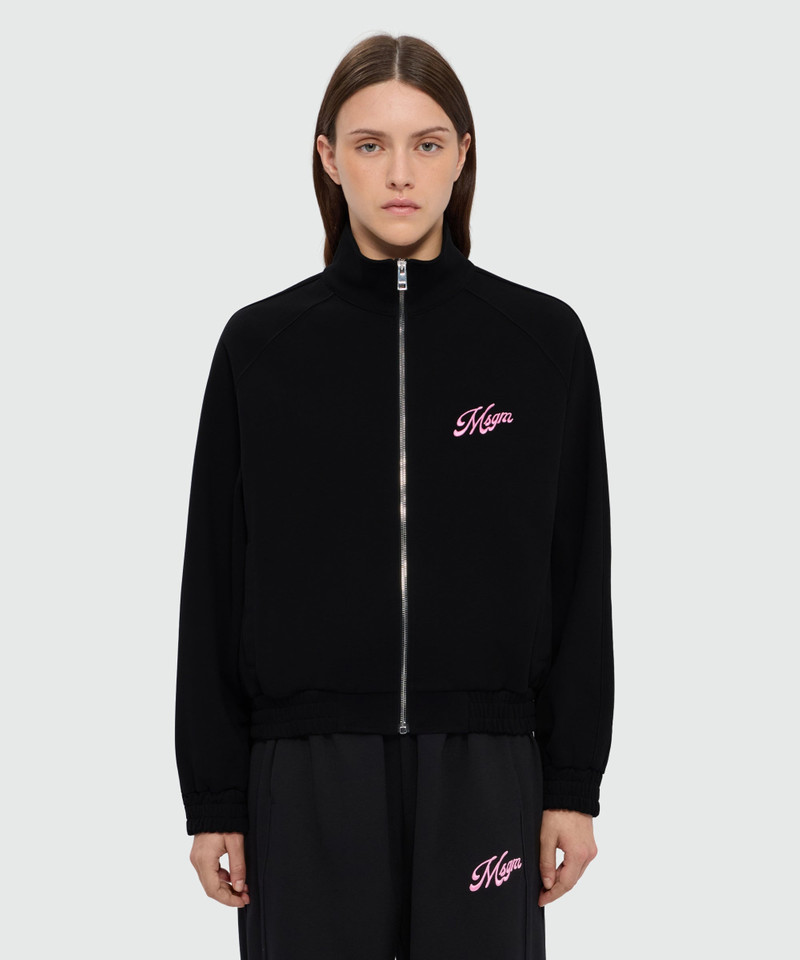 MSGM Black double pique cotton sweatshirt with italic MSGM embroidery on the chest outlook