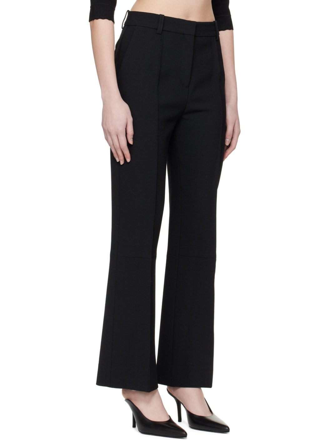 Black Cropped Kick Trousers - 2