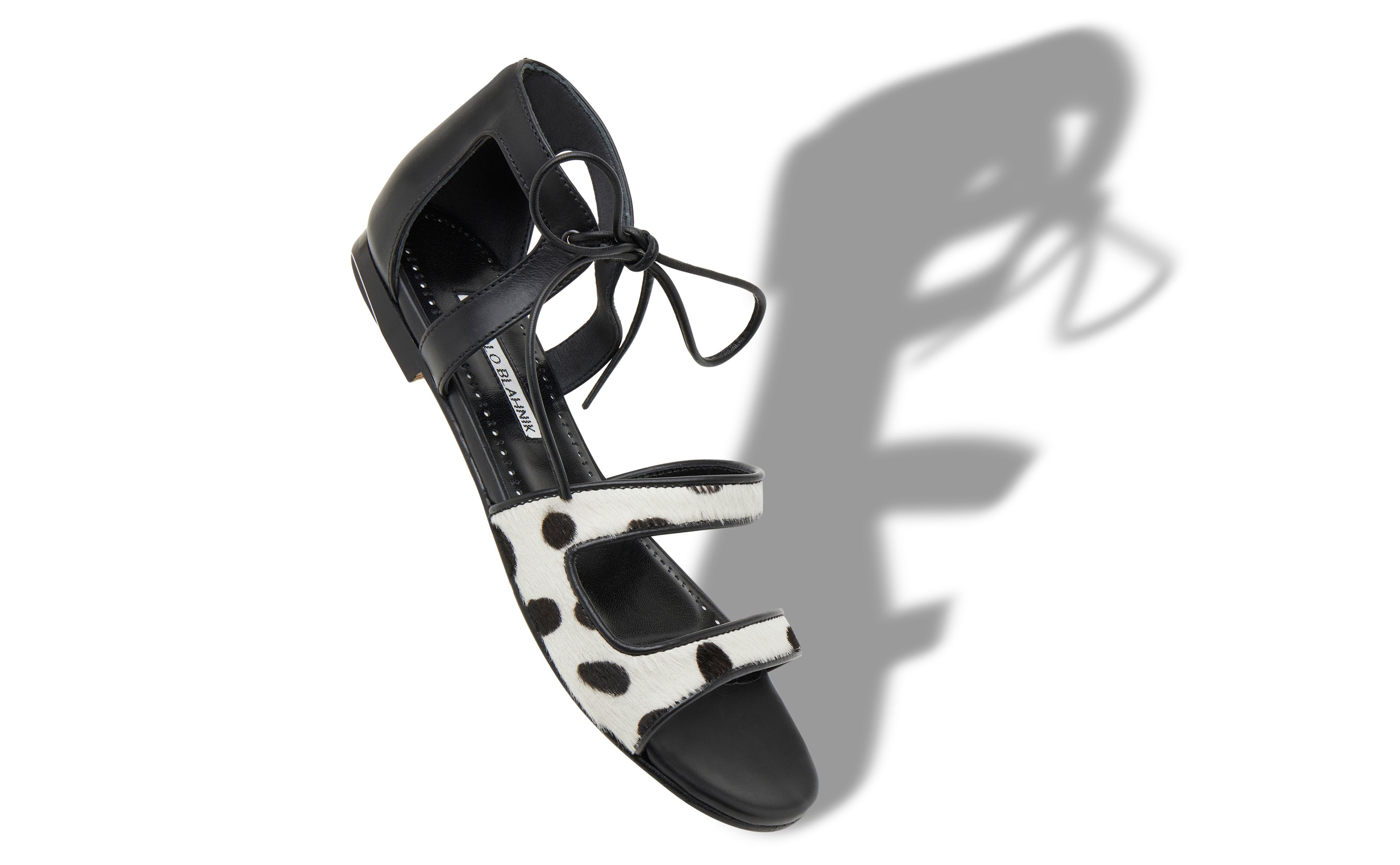 Black and White Spotted Calf Hair Sandals - 2