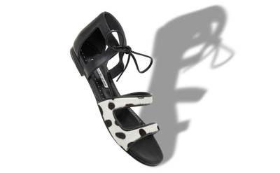 Manolo Blahnik Black and White Spotted Calf Hair Sandals outlook