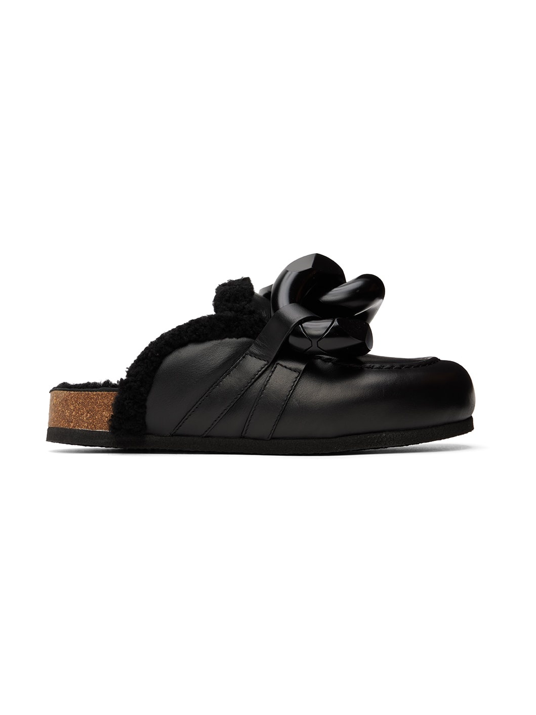 JW Anderson Black Shearling Chain Loafers ssense REVERSIBLE